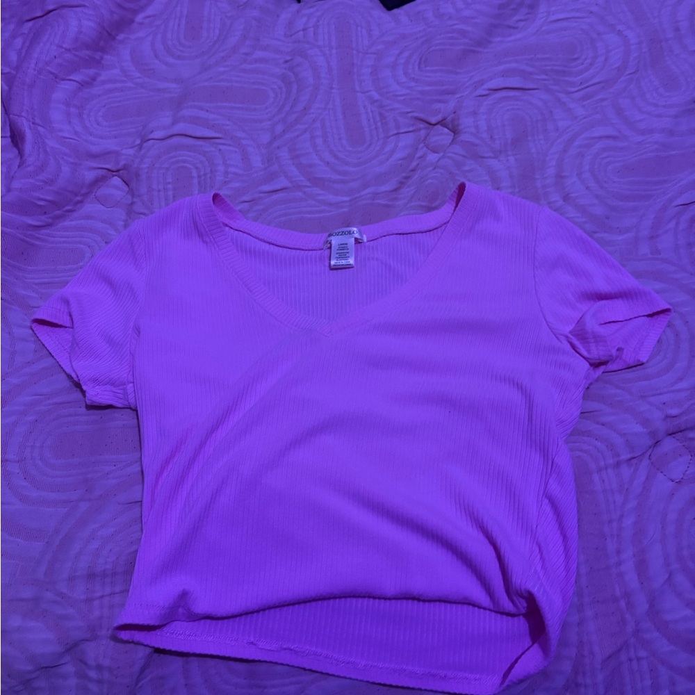 Women's V-Neck Ribbed Top - Pink